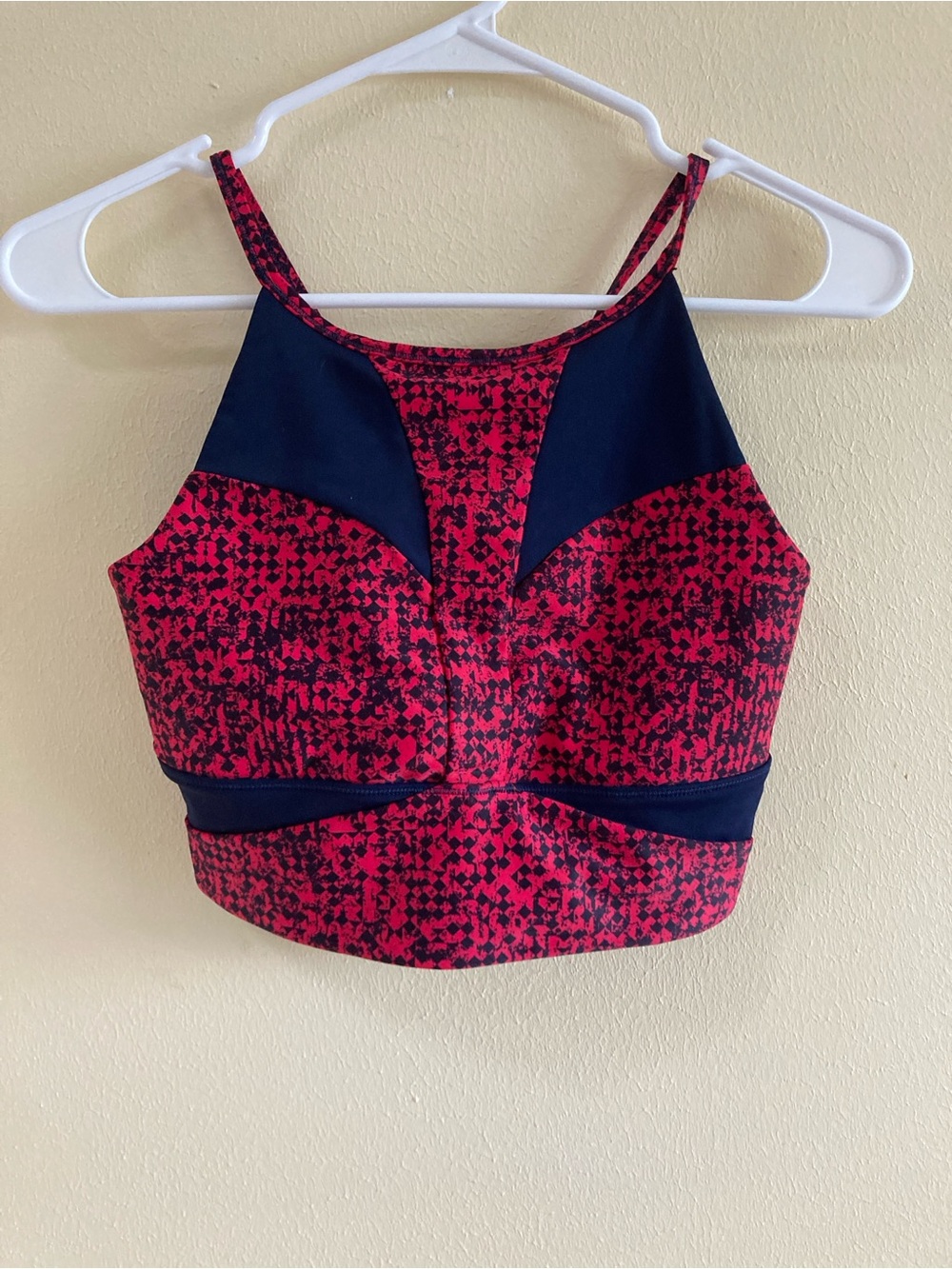 Puma Red and Dark Navy Patterned Crop Sports Bralette